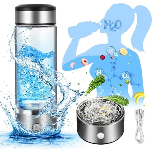 Hydrogen Water Bottle, Hydrogen Water Bottle Generator, 420ML Capacity, Portable Hydrogenated Water Bottle, Rechargeable Glass Hydrogen Water Ionizer, Hydrogen Water Maker Machine for Drinking