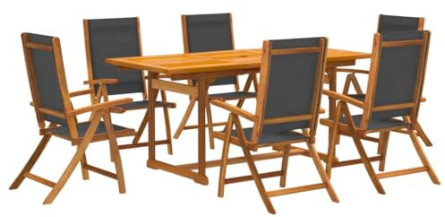 vidaXL Garten Essgruppe 7-TLG., Gartenmöbel Set Tisch 6 Stühle, Lounge Sitzgruppe für Terrasse, Sitzgarnitur Gartengarnitur, Massivholz Akazie Textilene