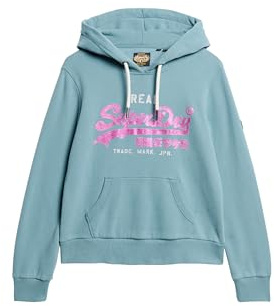 Superdry Damen Verziertes Hoodie mit Vintage-Logo und Grafikprint Ägäisblau 36