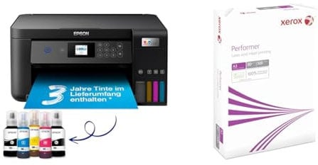 EcoTank ET-2850 A4-Multifunktions-Wi-Fi-Tintentankdrucker & Xerox 003R90569 Performer Kopier-/Drucker-/Universalpapier, DIN A3, 80 g/m², 1 Pack a 500 Blatt, weiß
