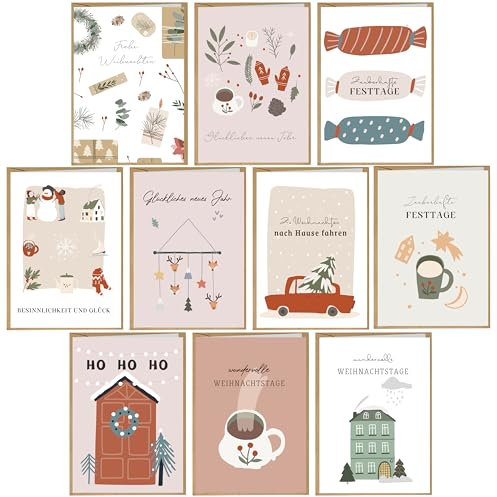 BIROYAL Weihnachtskarten mit Umschlag Set 10 Stück - A6 Klappkarten Weihnachten - Karte Weihnachten - Christmas Card - Klappkarten Weihnachtsgrußkarten für Familie, Freunde