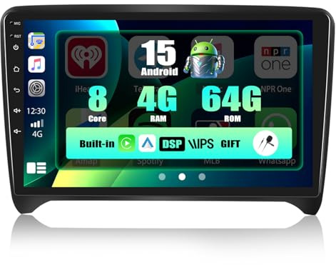 SIXWIN 8-Core 4+64G Android 15 Autoradio für Audi TT MK2 8J MK2 (2006-2012) mit Carplay Android Auto, 9'' Touchscreen mit DSP GPS WiFi Bluetooth USB FM RDS Radio Mirror Link+32 Band EQ