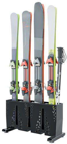 TOCRETOARE Ski-Aufbewahrungsregal für Garage, 4 Paar, robuster Stahl, freistehend, Ski-Aufbewahrung, Indoor-Skihalter für Zuhause und Garage