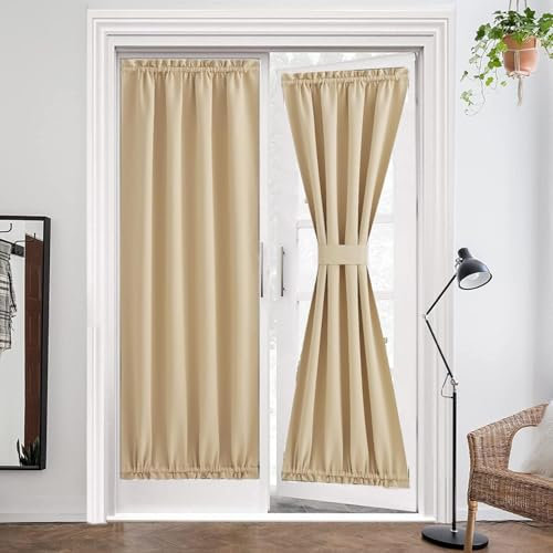 ZHhan French Door Curtains Privacy Blackout French Door Rod Pocket Drapes for Glass Door Home Office,Sidelight Curtain Tie up Shade,Easy Installed 36x72,Beige,1 Panel
