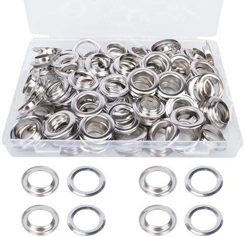 Luabue Lot de 100 œillets de 20 mm - Kit d'outils de réparation d'œillets de bâche - Œillets métalliques pour toile, tente, auvent, tissu, cuir, rideaux à faire soi-même