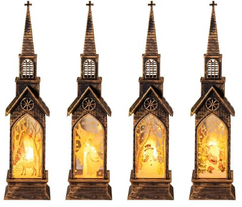 Weihnachtsdeko Laterne mit LED Kerzen, Weihnachtslaterne mit LED Licht, Weihnachten Deko LED Kerzenlaterne LED Kerze Windlicht Beleuchtete Laternen für Weihnachtsdekoration Innen Außen (4 Stück)