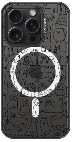 MOSNOVO Case for iPhone 15 Pro [Compatible with MagSafe] [Buffertech 6.6ft Drop Protection] [Anti Peel Off Tech] Clear Black - Doodle Dog