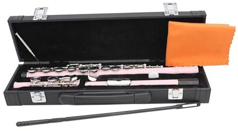 Querflöte Instrument Flöte, 16 Geschlossene Offene Löcher C-Dur Professionelle Querflöte Mit Teilen Holzblasinstrument Anfänger-Lederetui-Set(Pink)