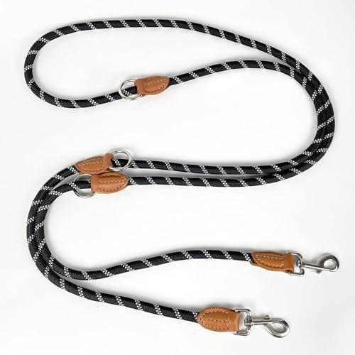 Trhillsbrad Hundeleine 5m x 14mm, Verstellbare hundeleine Große Mittelgroße Hund, Multifunktionsleine Doppelleine Umhängeleine robust, Schwarz