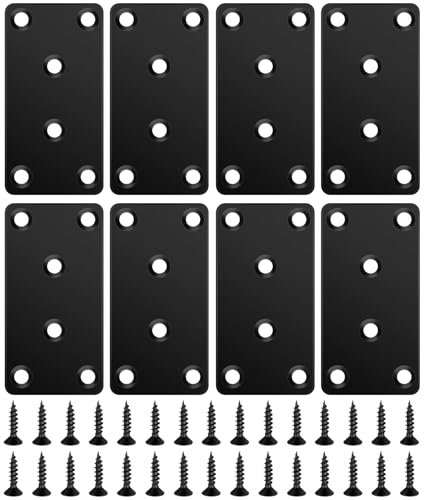 Jeboler 8 Stück Flachverbinder Schwarz, 80×40mm Edelstahl Lochplatte Holzverbinder Metall Flacheisen Gelocht Verbindungsplatte, Verbindungsblech Metallverbinder Verbinder für Holz Möbel