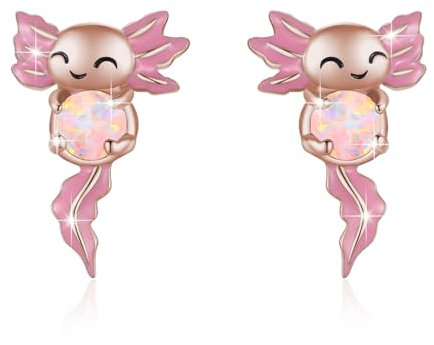 Rosa Axolotl Ohrringe für Frauen 925 Sterling Silber Rosa Opal Tier Ohrstecker Hypoallergene Mexikanischer Axolotl Schmuck Geschenke für Damen Mädchen