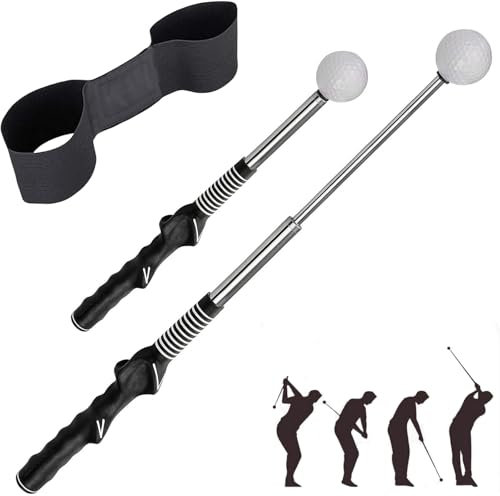 Golf Set Retractable Training Aid, Golf Swing Training Aid with Arm Posture Correction Strap, Adjustable Golf Grip Trainer, Golf Practice Accessories for Beginners and Professionals (Black)
