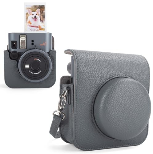 MUZIRI KINOKOO Protective Case Compatible for Instax Mini 41 Instant Camera, Retro PU Leather Camera Case for Fuji Instax Mini 41 with Photos Pocket & Adjustable Shoulder Strap - Grey