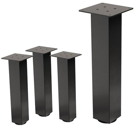 ML-Design Lot de 4 Pieds de Table I-Design 42 cm, Gris Foncé, Industriel, en Acier Laqué, Carré, Profil 8x8 cm, Pieds de Meuble Réglables en Hauteur 1-4 cm, Pieds de Support de Table Basse Banc Buffet