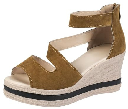 Sandali da donna con cerniera posteriore sandali con zeppa alta per le donne Peep Toe Strappy Calzature a bocca di pesce Scarpe da passeggio Sandalo con fondo spesso Sandalo romano con tacco pendenza