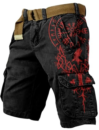 Herren Shorts Wikinger Tattoo 3D Druck nordische Mythologie Mode Wander Cargohose Sommer Reise Strandhose