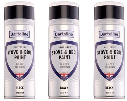 Bartoline Stove & BBQ Paint Black 400ml Matte Finish– 3 Pack Direct to Rust, Heat Resistant up to 200°C Primer, Undercoat and Topcoat in One For BBQs, Stoves, Fireplaces and Pipes