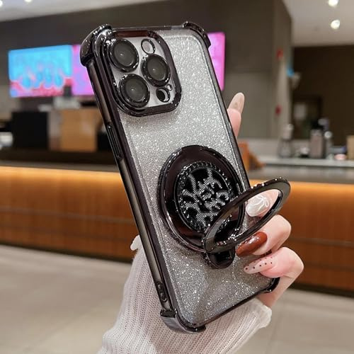 RNOZX Für iPhone 16 Wealth Gyro-Halterung, modischer Ringhalter, magnetisch, stoßfest, weiche Abdeckung (für iPhone 16/Schwarz SF)