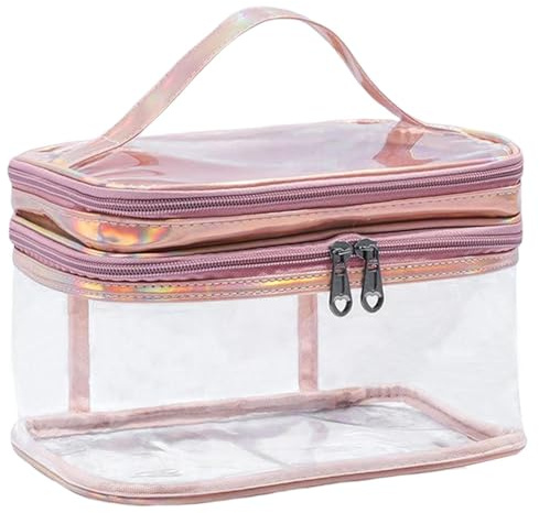 Kulturbeutel für Kosmetika, wasserdicht, transparent, zweilagig, mit Reißverschluss, praktisch für Schule, Urlaub, Büro, Herstellung, Powder, Consulte la descripción, Siehe Beschreibung