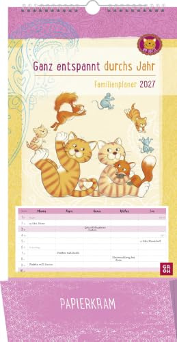Om-Katze Familienplaner 2027: Ganz entspannt durchs Jahr: Der perfekte Family Organizer | Wandkalender mit 5 Spalten und Zetteltasche