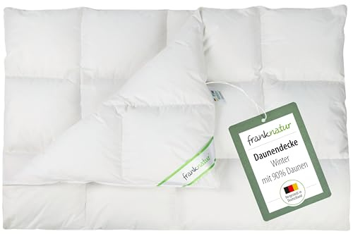 franknatur Daunendecke 135x200 Bettdecke 90% Daunen Winterdecke Anna | warmes Kassettenbett, Füllung 90% neue Gänsedaunen Klasse 1, Bezug 100% Baumwolle, waschbar, Daunasan und NOMITE zertifiziert