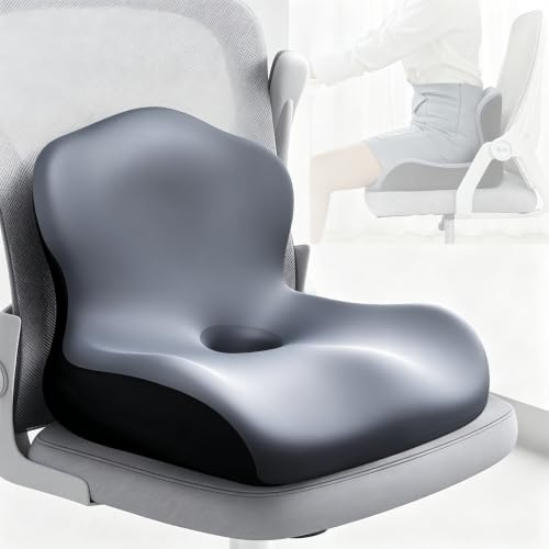 lomonmen Cojin Silla Oficina con Almohada de Apoyo Lumbar,Cojin Ergonomico de Espuma Viscoelástica para Silla de Oficina,Coche,Uso Doméstico y Viajes,Soporte para Espalda y Glúteos