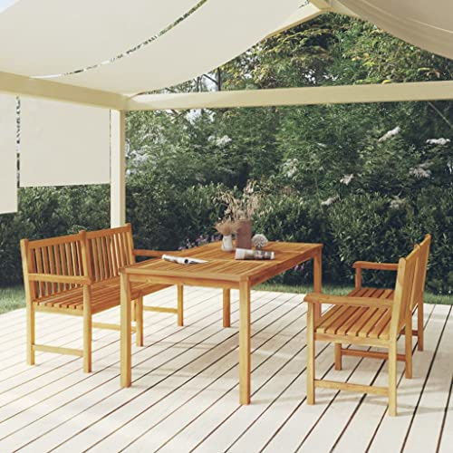 JHQHSM 3-TLG. Garten-Essgruppe aus massivem Teakholz mit Tisch und Bänken für Außenbereich, wetterbeständiges Holz Gartenmöbel Set für Terrasse, stabile Konstruktion und Bequeme