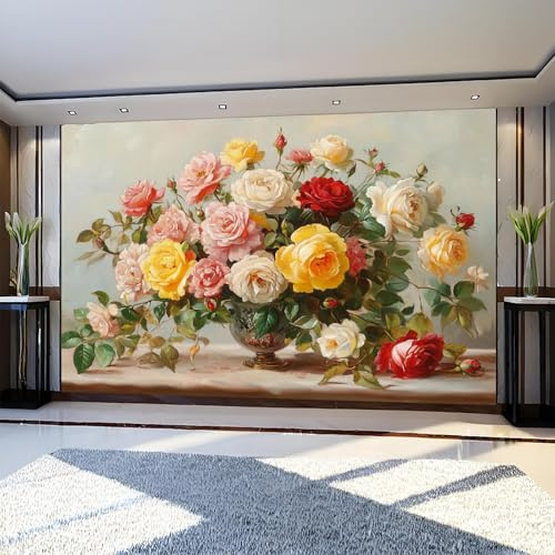 Dekotapete Rose 3D Effekt Vlies 250 x 180 cm Aquarellstil Fototapete Wandbild für Schlafzimmer Wohnzimmer