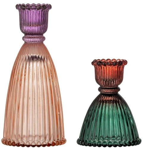 Bloomingville Creative Collection Shilo Kerzenhalter Set 2er, Glas Kerzenständer mit Gerippter Struktur, Mehrfarbig, Ø 7 x H9 cm und Ø 7 x H15 cm, für Stabkerzen Ø 2,2 cm