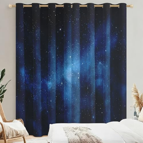 Generisch Blickdichte Vorhänge Sternenhimmel Gardinen mit Ösen für Wohnzimmer Schlafzimmer, Universum Galaxie Deko, Thermo Verdunklungsvorhänge 2er Set, H 183 x B 117 cm X&-167