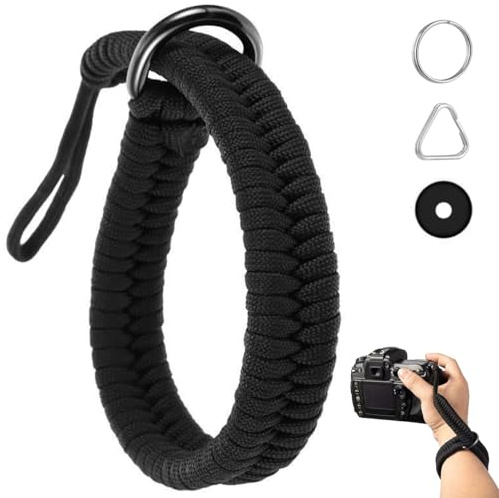 Dragonne Appareil Photo en Paracord, Sangle de Poignet pour Appareil Photo | avec Anneaux en D, Compatible avec DSLR, Action Cam et Compact, Accessoire Sécurisé pour Photographie en Plein Air