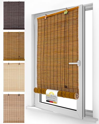 Sol Royal Bambus Rollo ohne Bohren Holz Jalousie Fenster innen Sichtschutz | 60x160cm 60cm breit Bambusrollo Holzrollo Holzjalousie Raffrollo Sonnenschutz Blickdicht Fensterrollo BR7