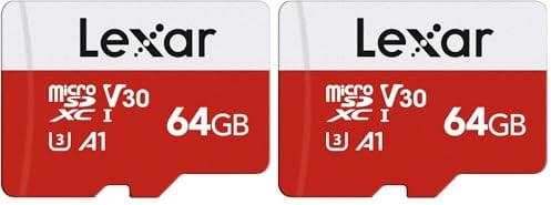 Lexar Carte Micro SD 64 Go, Carte Mémoire Micro SD+ Adaptateur, Microsdxc Carte TF jusqu'à 100 Mo/s, A1, U3, C10, V30, Full HD et 4K UHD pour Caméra, Telephone, Switch (Lot de 2)