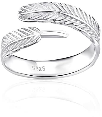 ANDANTE 925 Sterling Silber Damen Ring Feder Federn - offen in Gr. 51-60 / Größe verstellbar