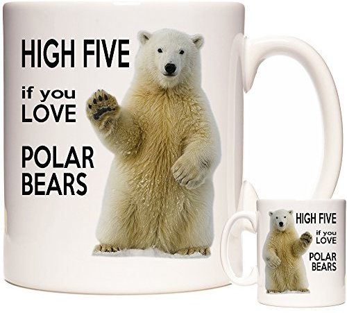 Tazza in ceramica con orso polare, motivo: High Five If You Love Polar Bear Sottobicchiere coordinato disponibile. Ottimo regalo di compleanno. Tazza da caffè con orsetto