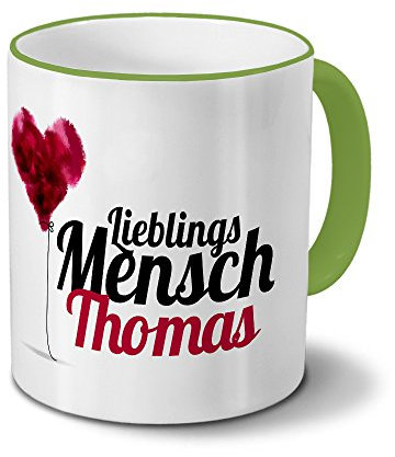 printplanet Tasse mit Namen Thomas - Motiv Lieblingsmensch - Namenstasse, Kaffeebecher, Mug, Becher, Kaffeetasse - Farbe Grün