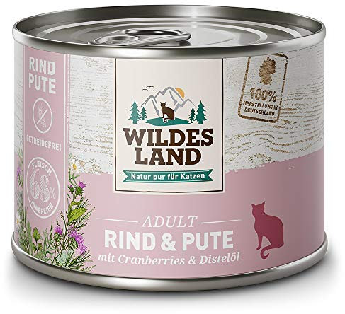 Wildes Land - Nassfutter für Katzen - Nr. 1 Rind & Pute - 6 x 200 g - Getreidefrei - Extra viel Fleisch - Beste Akzeptanz und Verträglichkeit