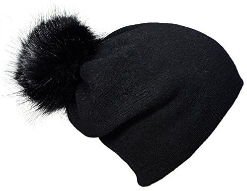 DonDon Damen Winter Bommelmütze mit abnehmbaren Bommel zum Wechseln schwarz