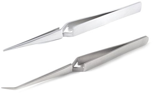 blueINOX Lötpinzetten-Set – 2 selbsthaltende Kreuzpinzetten für Präzisionsarbeiten (Industrie- & Technische Pinzette, Gerade & abgewinkelte Spitze, Sparset, Edelstahl)