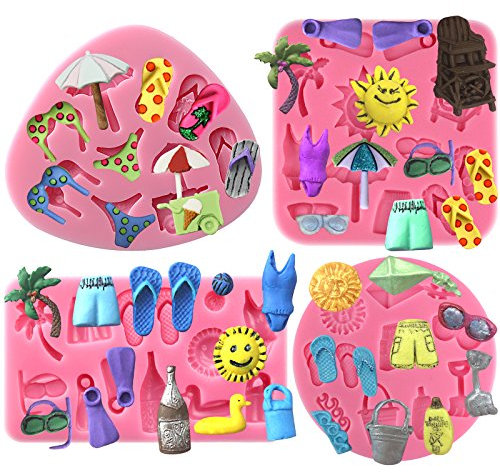 Sommer Strand Urlaub Silikonform Epoxidharz Formen für Tortendeko Kuchenaufsatz DIY Handwerk 4tlg 45 Hohlräume