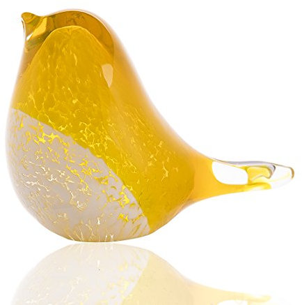 QFkris Qf Handgefertigte Vogelfigur aus geblasenem Glas, Geschenk für Weihnachten, Geburtstag, Heimdekoration, gelbes Papierbeschwerer
