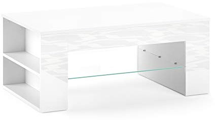 Vicco Couchtisch Stelios, Couchtisch mit der Ablage, Weiß Hochglanz, 100 x 60 cm