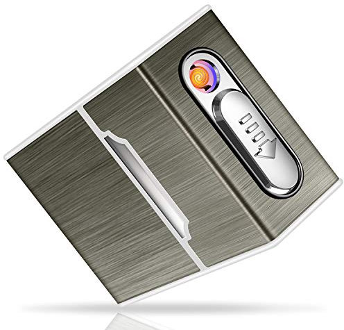 Yosemy Étui à Cigarettes avec Briquet en Aluminium Électronique Boîte à Cigarettes Porte-cigarettes pour Femme Homme, Noir