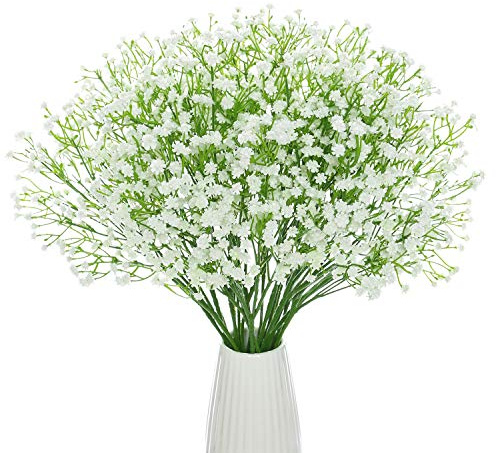 DuHouse White Artificial Gypsophila Flowers with Stems 10Pcs