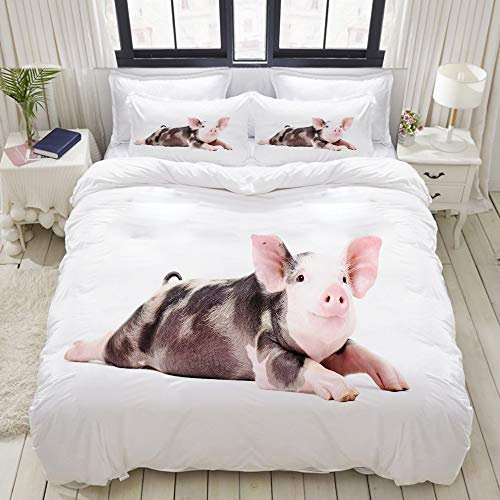 ALLMILL Bettwäsche-Set, Mikrofaser,Lustiges kleines Schwein,1 Bettbezug 135 x 200cm+ 2 Kopfkissenbezug 80x80cm