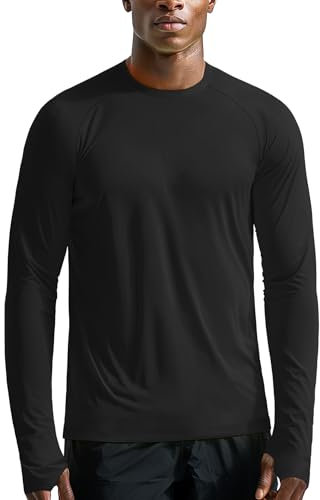 Zengjo Mens Lightweight Quick Dry Long Sleeve Gym T Shirt(XXL, Black)