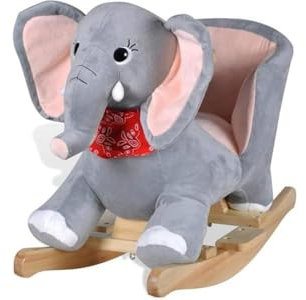 BAKAJI Schaukelelefant Plüsch Schaukel Wippe Pferd Einhorn Kinder Baby Spielzeug, Sound-Geräusche inkl. Sicherheitsgurt Balancetraining besonders weich