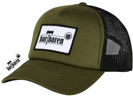 barTbaren – olivgrüne Truckercap mit schwarzem Netz – verstellbare Mesh Baseball Cap mit coolem großen 3D Logo Patch und Snapback-Verschluss