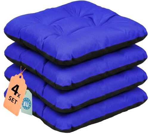 Outdoor Sitzkissen Stuhlkissen - 4er Set - 45 x 45 cm - Made in EU, Wasserdichtes & UV-beständig Gartenkissen - Stuhlauflage Stuhlpolster für Balkonstühle - Blau