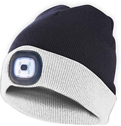 Velamp Unisex Lighthouse Mütze mit LED-Licht vorne, 100 Lumen, wiederaufladbar, waschbar. für Camping, Joggen, Arbeit, Schwarz-weiß, Einheitsgröße